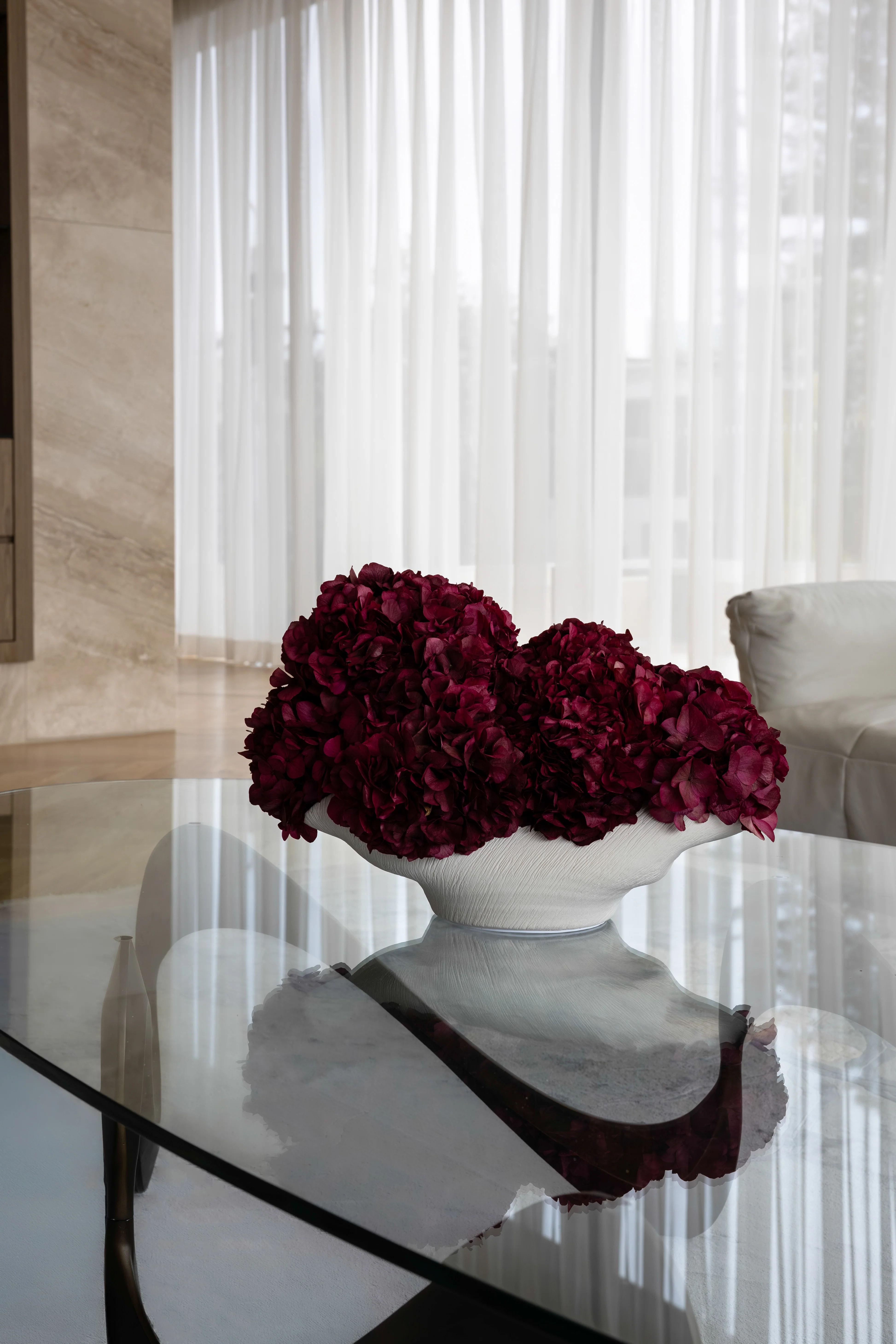 PRE ORDER JULY - CHARLOTTE BURGUNDY PRESERVED HYDRANGEAS IN COSSE BOWL - Image 2