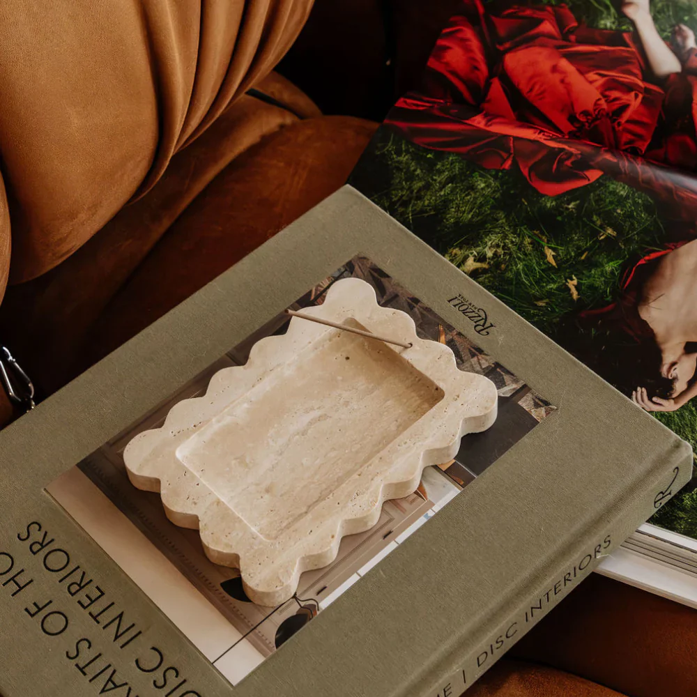 CoTHEORY | PALAZZO SCALLOPED TRAY & INCENSE HOLDER - BEIGE TRAVERTINE - Image 2