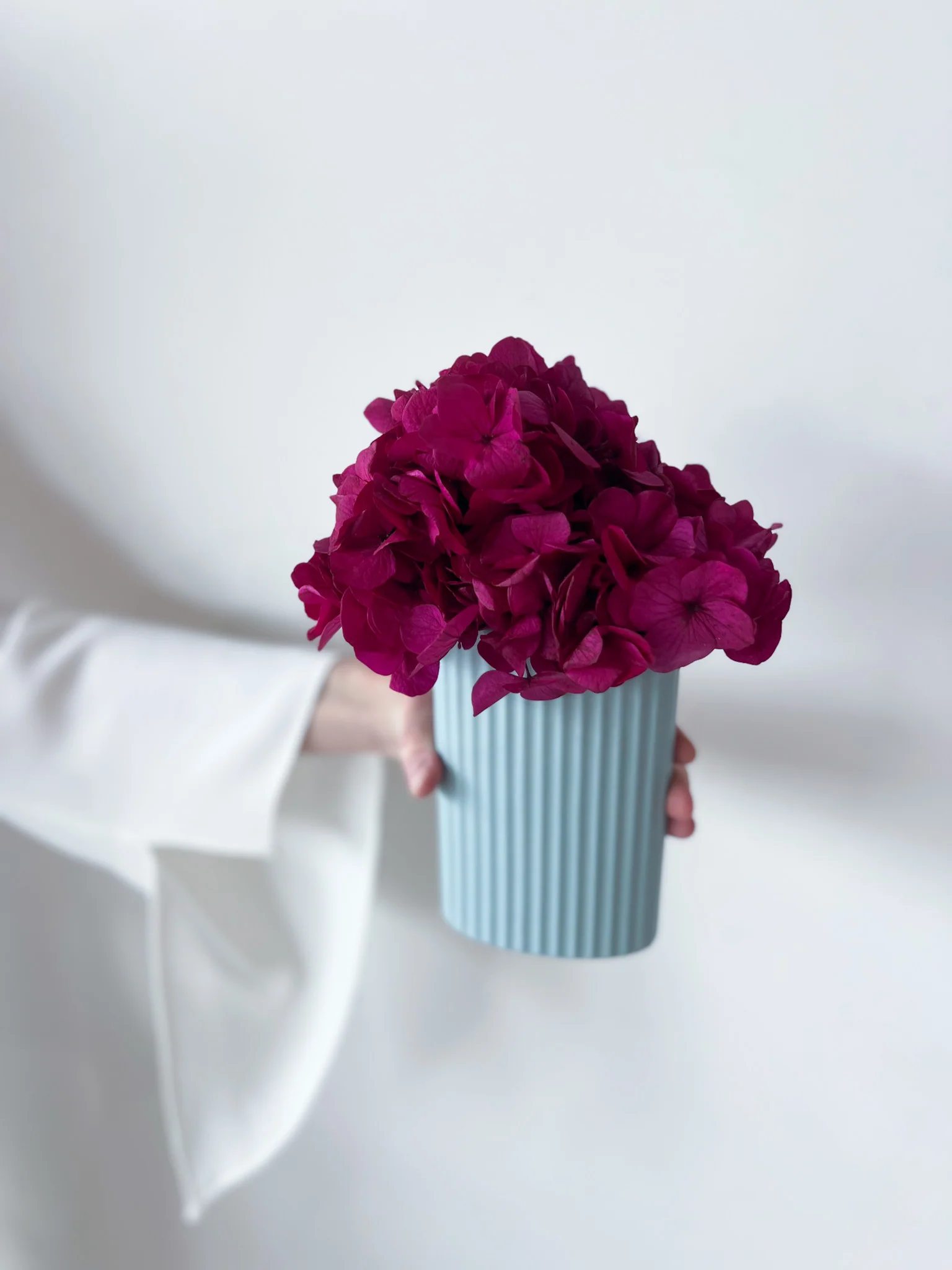 MINI RIPPLE VASE AND PRESERVED HYDRANGEA ARRANGEMENT - LIGHT BLUE X PINK