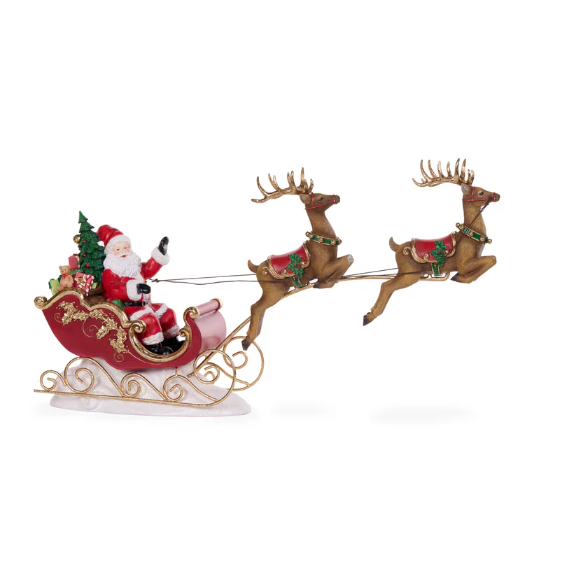 TRADITIONAL GLIDING SANTA SLEIGH WITH REINDEER